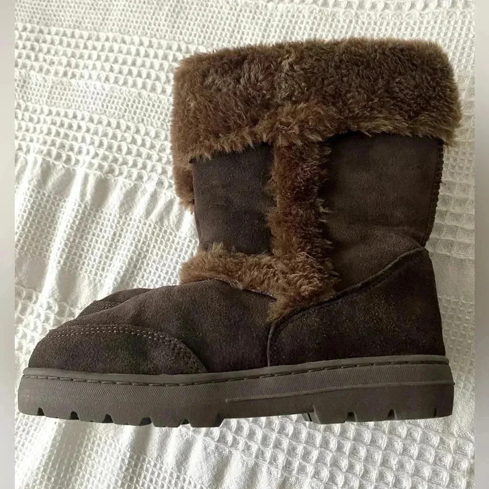 Style & Co Dark Brown Winter Boots Suede with Faux Real Leather Witty Women’s 8M